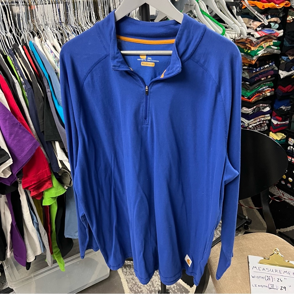 Carhartt Force Mens Long Sleeve Quarter Zip Pullover Size 2XL Blue Hike Gorpcore